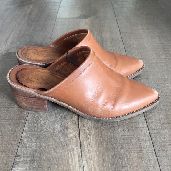 cognac leather mules